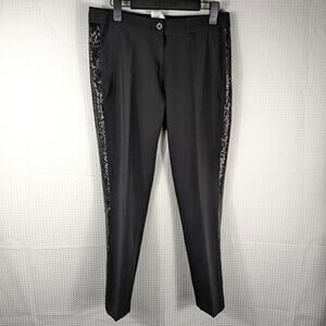Pantanara by Naracamicie Pants 12 Womens Black Sequin Trim Dress Slacks Italy